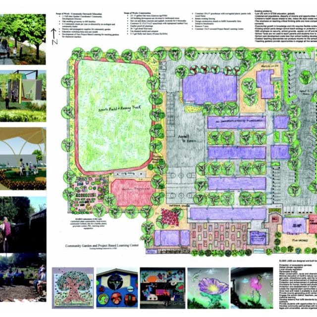 Concept Drawing for Live Oak School Gardens, Santa Cruz, Alrie Middlebrook, artist and designer