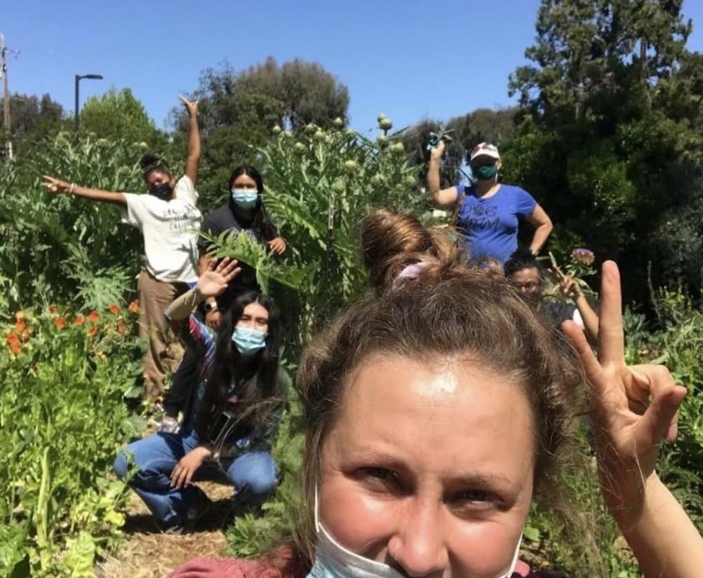 Youth corps members at Hester Farms with CNGF mentor and volunteer coordinator, Rachel Warner, already a published scientist!